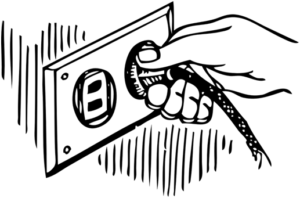 An illustration of a person plugging a switch in the socket.